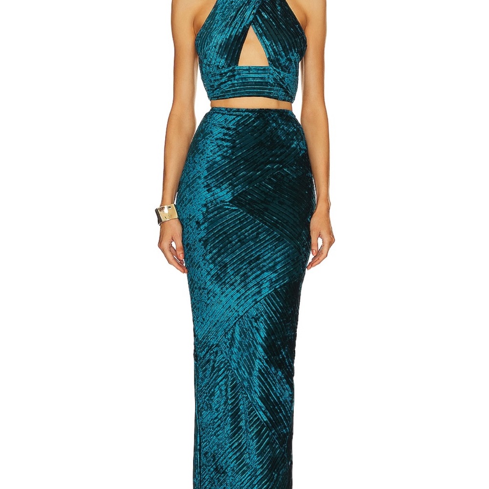 REVOLVE Teal Velvet Dress